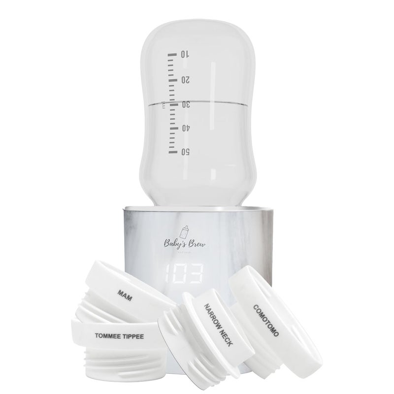 Baby's Brew Portable Bottle Warmer Pro - Milk Warmers for Breastmilk or Formula, Leak-Proof Design, Travel-Friendly, Cordless, Battery-Powered, 8-12 Hour Battery Life (Marble Adapter Set) - Image 1